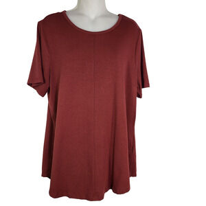 Denim & Co. Essentials Womens Reg Short Sleeve Tunic Top Large High Low Hem Wine